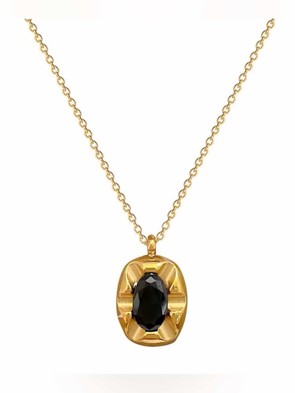 18K Gold Plated Vintage-Inspired Oval Black Stone Pendant Necklace - Picture 4 of 5